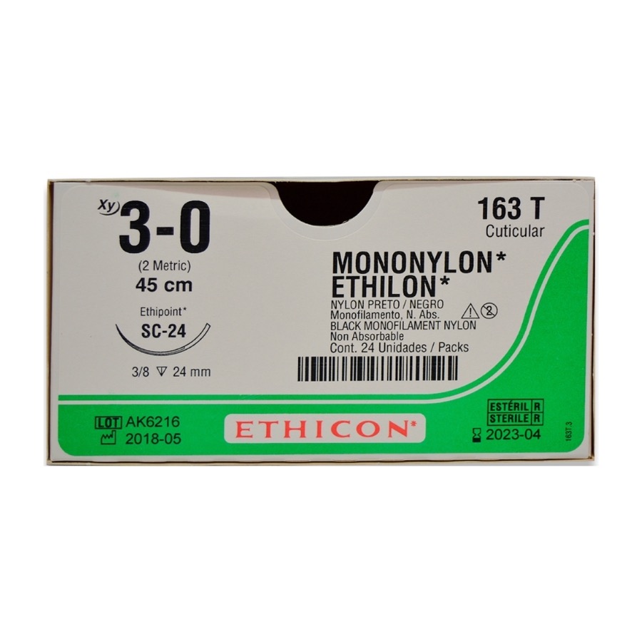 ETHILON 3-0 (SC24) 3/8, 24 mm, Negro, 45 cm